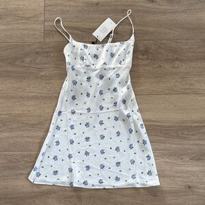 Rumours White Floral Slip Dress with Blue Rose Print